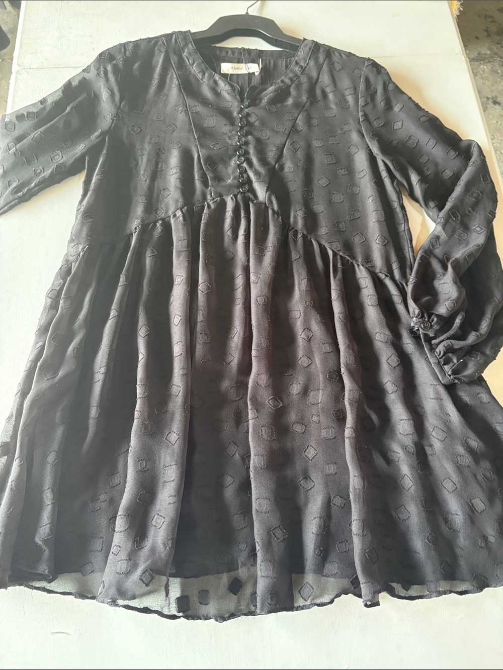 Mustard Seed Black Textured Long-Sleeve Babydoll Dress